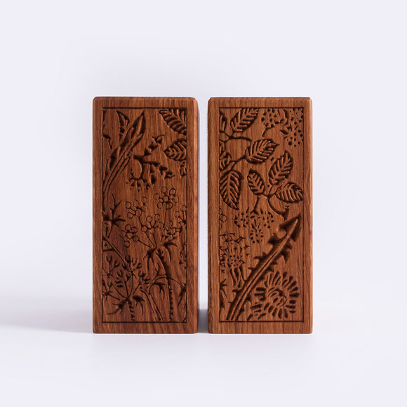 Wooden Bookends Pair - British Herbs