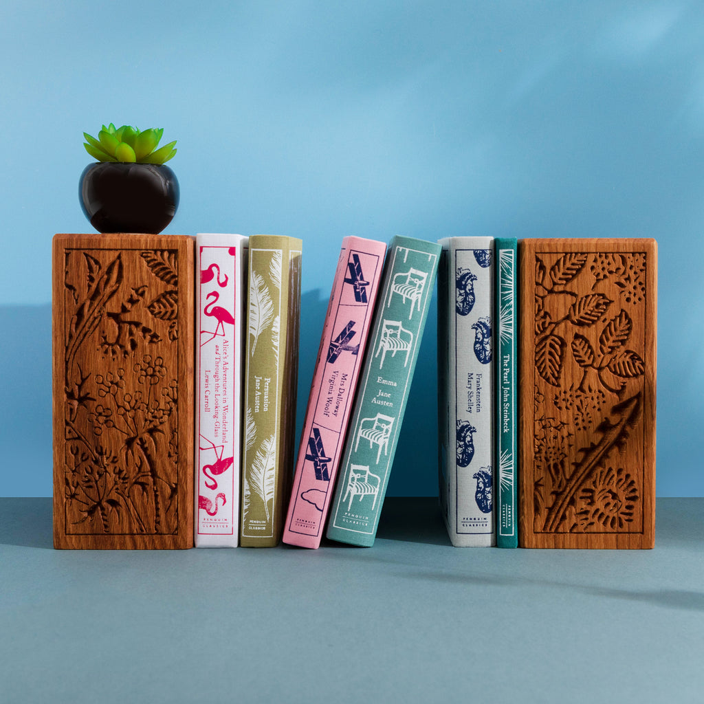 Wooden Bookends Pair - British Herbs